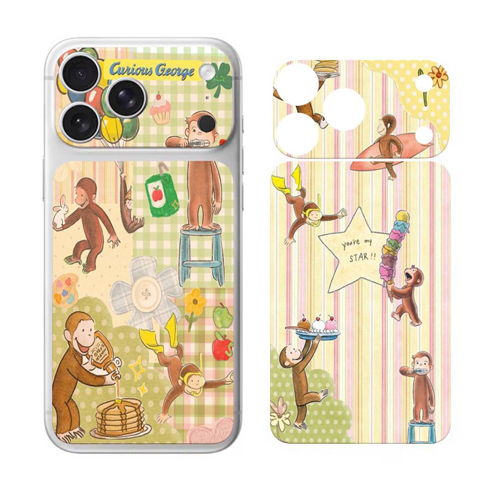 Lovely Cartoon C-Curious Georges Modern Style Back Decal Sticker Protective Wrap Skin for iPhone 17 Pro 17 Pro Max