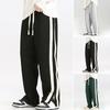 Men Pants Striped Color Matching Wide Leg Loose Deep Crotch Soft Drawstring Elastic Waist Straight Soft Warm Four Seasons Sports Jogging Sweatpants