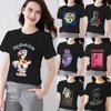 Retro Women Clothing T-shirt Casual Slim Top Simple Black Commuter Short Sleeve Funny Sculpture Print Ladies Fashion O-neck Top