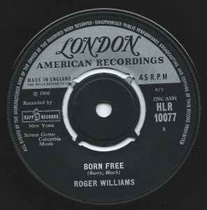 Пластинка 7 дюймов ROGER WILLIAMS Born Free HLR10077 London Records 1966 UK Jazz Б/у