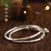 S925 Degree Silver Retro Flower Silver Bracelet Female Sterling Silver Bell Ancient Silver Bracelet Push-Pull Gift For Girlfriend And Girlfriend