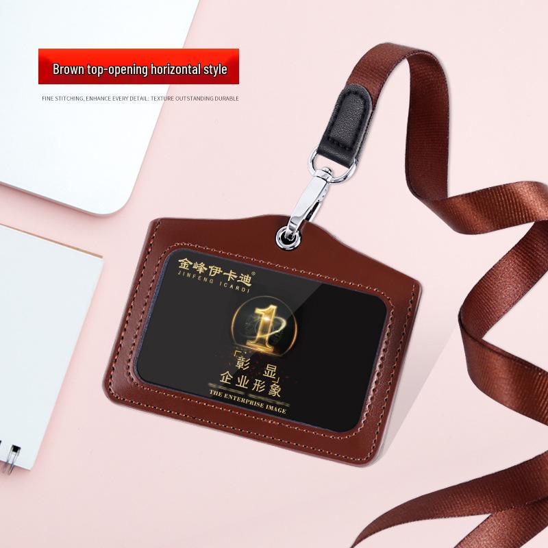 Genuine Leather ID Card & Badge Holder with Lanyard