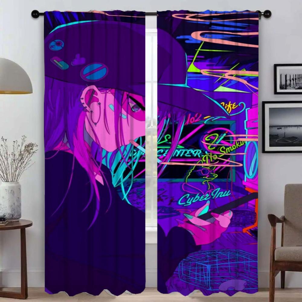 Vaporwave Cybernetic Art Curtains for Living Room Curtain Tulle for Bedroom Partition Shades Halloween Decoration Kitchen Camera