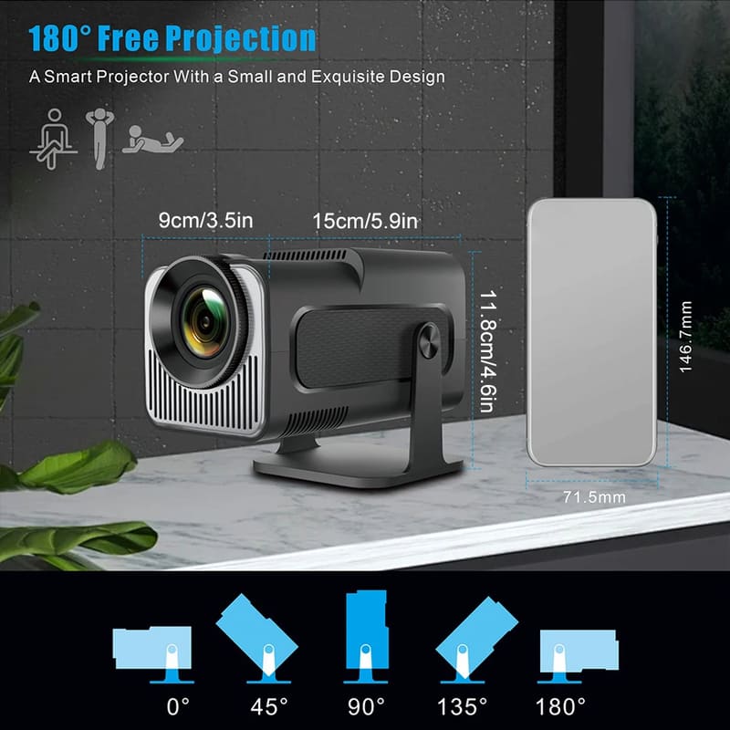 2025 New HY320 Mini Newly Native Android11 4K Projector 300ANSI Wifi6 BT5.0 Cinema 720P Outdoor Portable 180° Rotable Projector