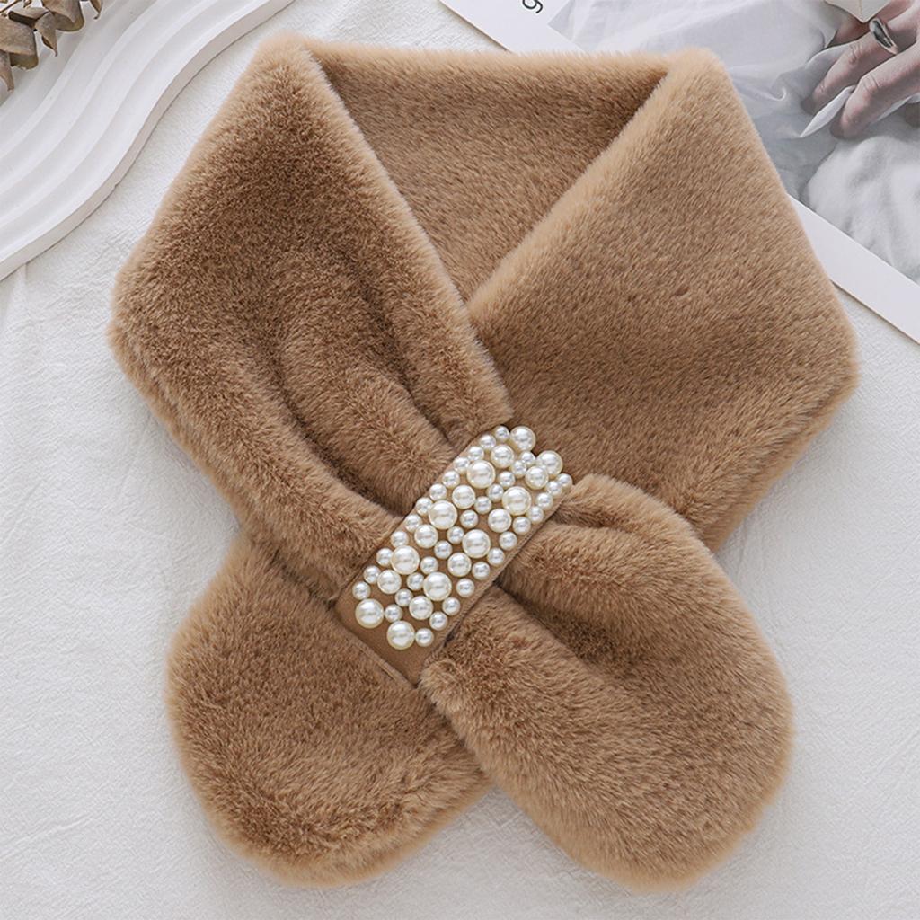 Ladies' Fashion Pearl Scarf Versatile Cute Hair Thickened Warm Cross Neck