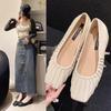 Fashion Retro Design Pleated Single Shoes 2024 New Square Headed Mary Jane Simple Women's Shoes Daily Commuting Zapatillas De Deporte