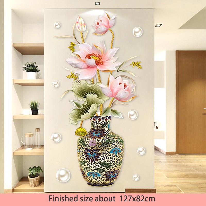 Chinese Style Classical Vase Flower Wall Sticker Rose Lotus Butterfly Decoration Decals Removable Wall Art Home Decor