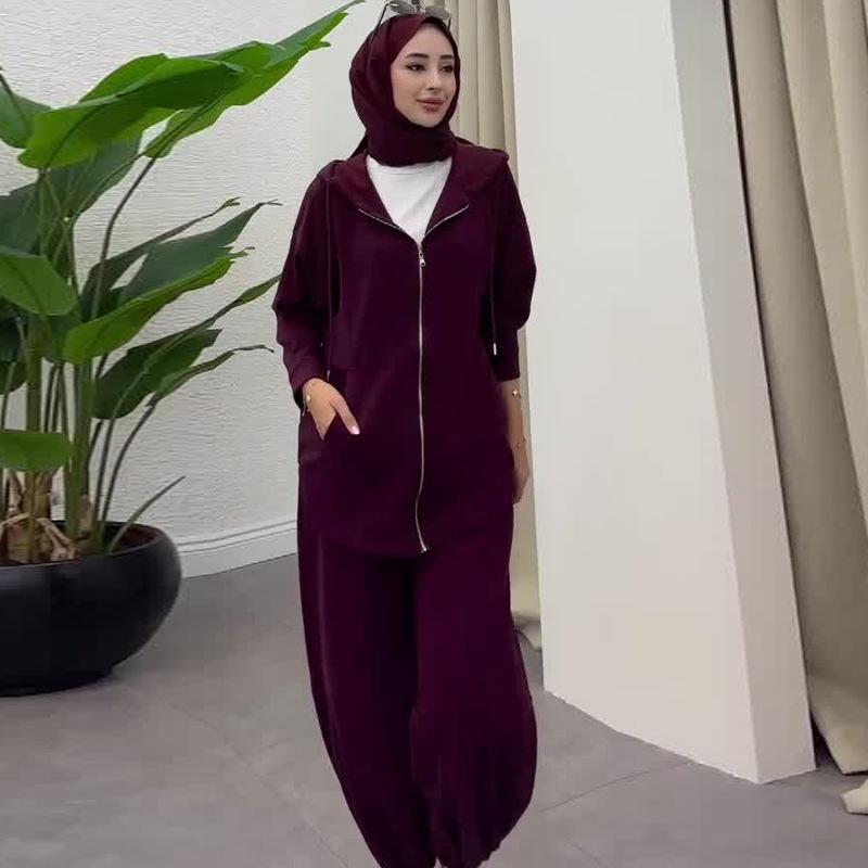 2024 Autumn Women's Solid Color Hooded Sweatshirt and Casual Pants Two-Piece Set.
