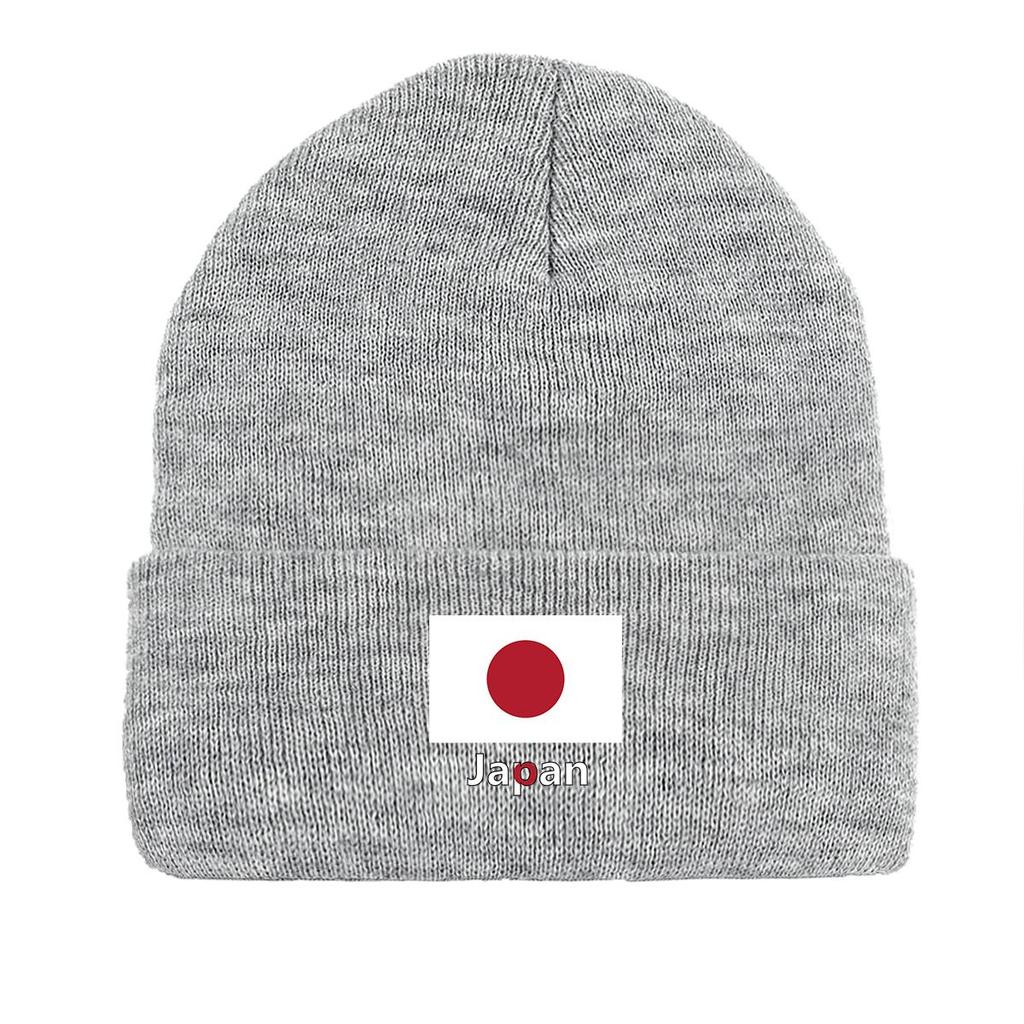 Japan Flag Print Knitted Hat Beanie, Woman Cap Soft Lightweight Simple Gorro Knit Cap Beanie