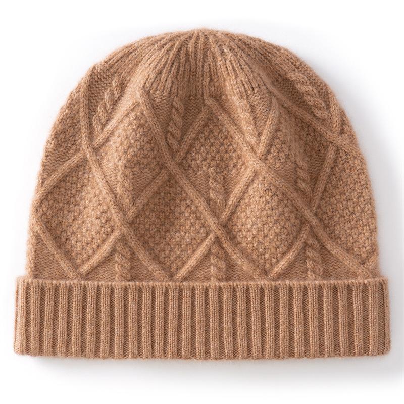 New cashmere hat autumn and winter three-dimensional rhombus jacquard knitted hat cold-proof warm hat men's and women's casual versatile baotou hat