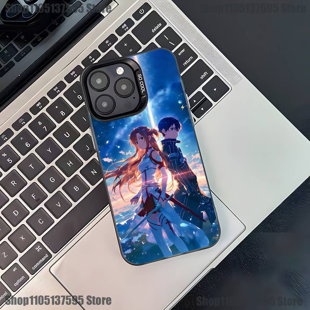 Чехол для телефона с Асуной и Кирито из аниме для iPhone 17,16,15,14,13,12,11,Pro,XS,Max,Plus,Mini,SE4,E Черный матовый противоударный чехол