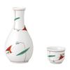Sake Tsuyukusa Sake Bottle Two Sake Mino Ware Perfect for Cold and Hot Made In Japan Ale-net Set, Red-painted Design, 1-go (180ml) & Cups, Ceramic,
