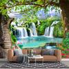 Fashion Waterfall Wallpaper Simple Tree Forest Waterfall Wall Mural Personality Landscape Background Mural Home Decor