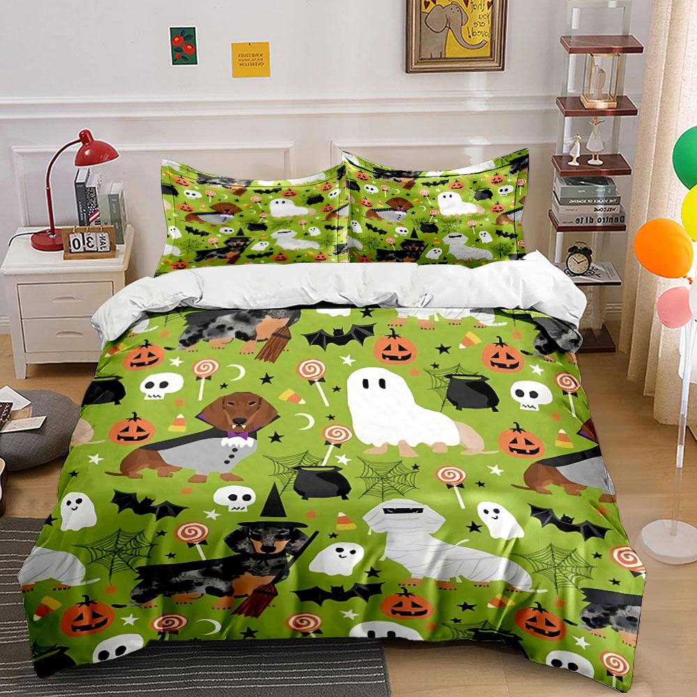 Halloween Dog Pattern Set Bedding Duvet Cover Set Duvet Cover Pillowcases (1*Duvet Cover 2*Pillowcases, without duvet insert)