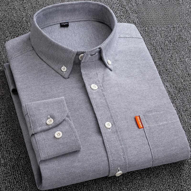 Новые мужские рубашки из 100% хлопка Оксфорд с длинными рукавами в клетку, мягкие, обычного кроя, формальные, с карманом, социальные блузки, мужская одежда M-5XL