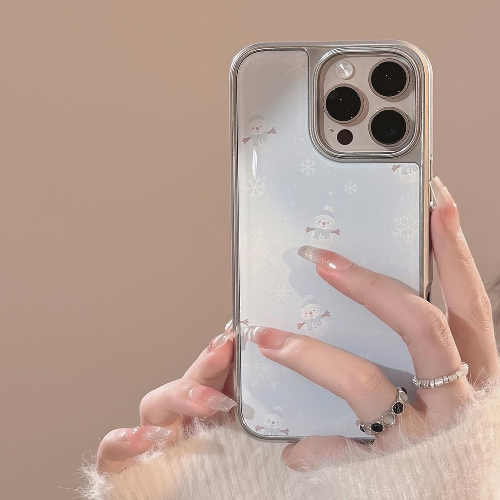Гальванизированный Снеговик Ins для чехла для мобильного телефона 15pro Max для Apple для IPhone16 Эпоксидная Снежинка 17 для Huawei 14