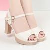 8cm Comfortable Office Ladies Block High Heels Sandals Platform Shoes 2025 Summer Soft Leather Sandals for Model Party Dress