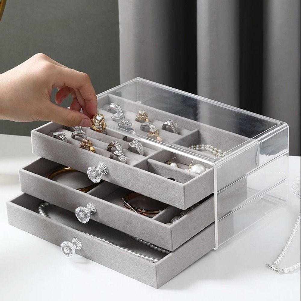Large Capacity Flannel Jewelry Storage Box Dustproof 3 Layers Jewelry Box  Necklaces/Earrings