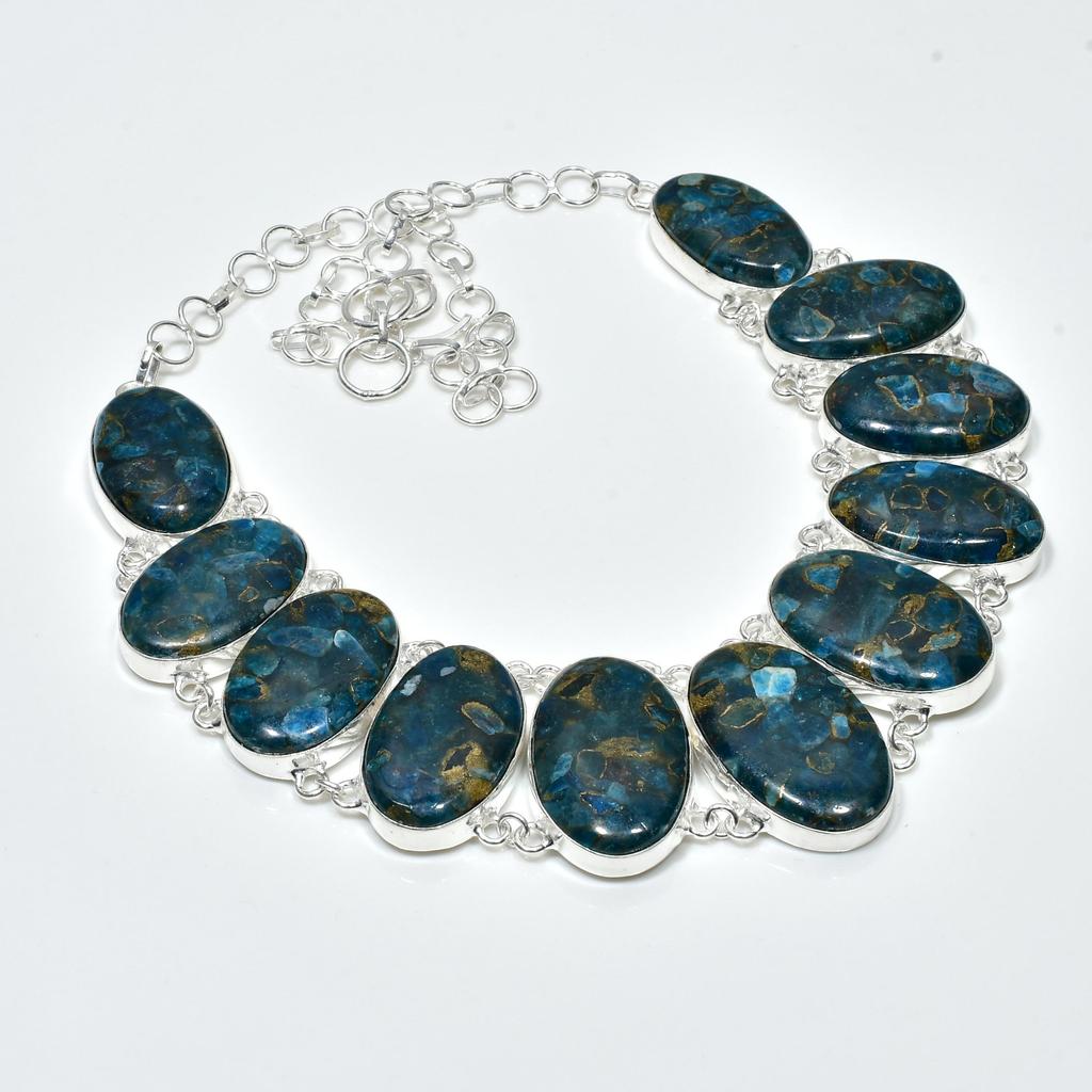 Натуральный драгоценный камень голубой апатит, ручная работа, серебряные украшения 925 пробы, браслет-колье с голубым апатитом, комплект старинных ювелирных изделий, пасхальные подарки