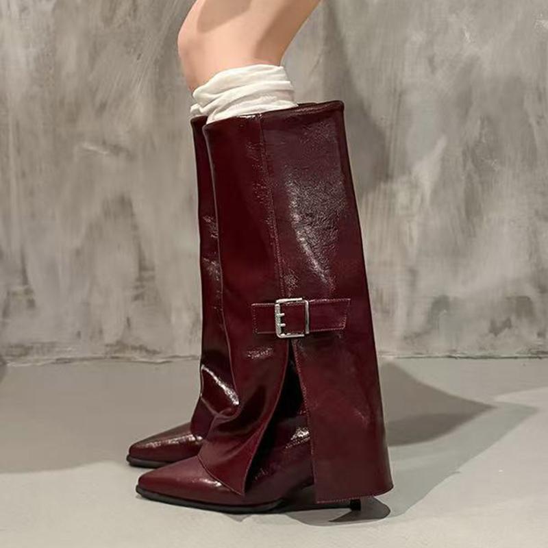 High Heels Women's Long Boots Pointed Toe Designer Knee High Leather Shoes Winter Stilettos Fashion Gladiator Mujer Botas