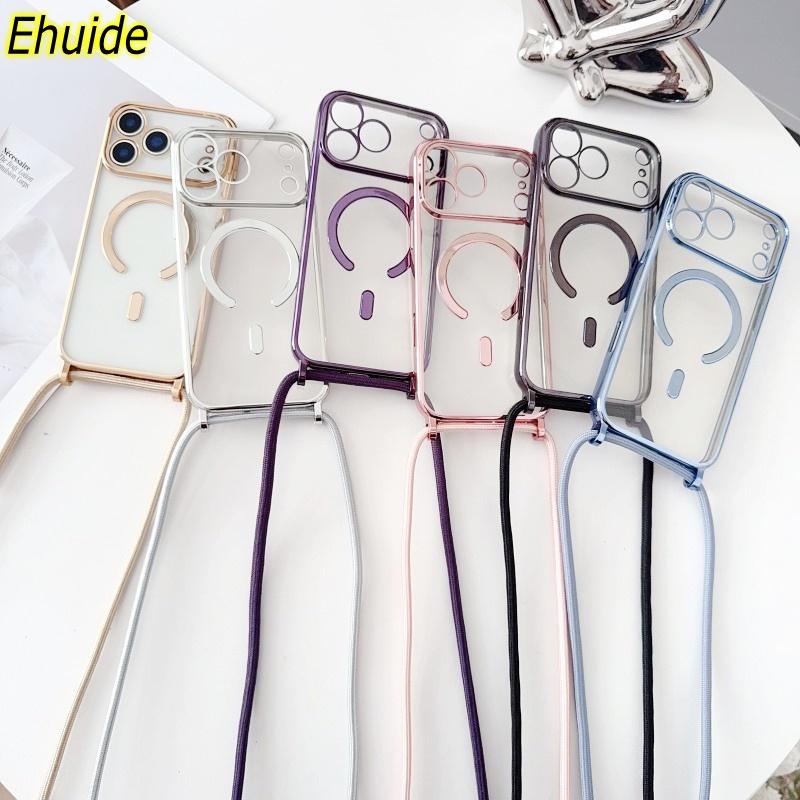 Чехол с магнитным ремешком с покрытием для iPhone 17 Air 16 15 13 12 11 14 Pro Max Plus Magsafe Сумка-чехол на шею с ремешком-цепочкой Прозрачная крышка