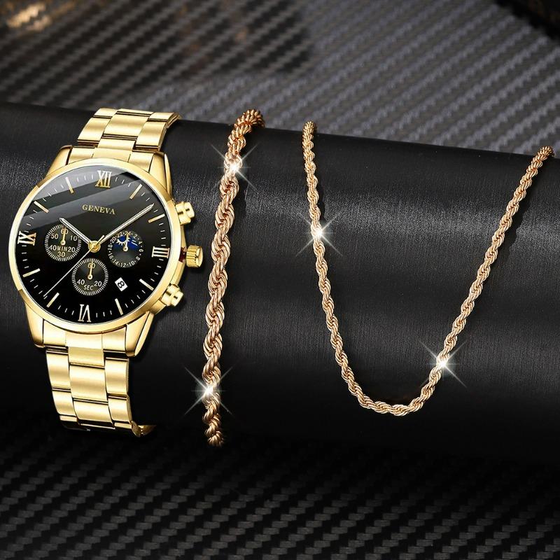 Часы Мужские с Римским циферблатом Кварцевые Часы Бизнес Премиум Набор Аксессуаров для Часов