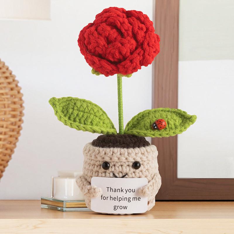 Positive Vibes Plant Doll: Knitted Potted Bouquet and Desk Ornament