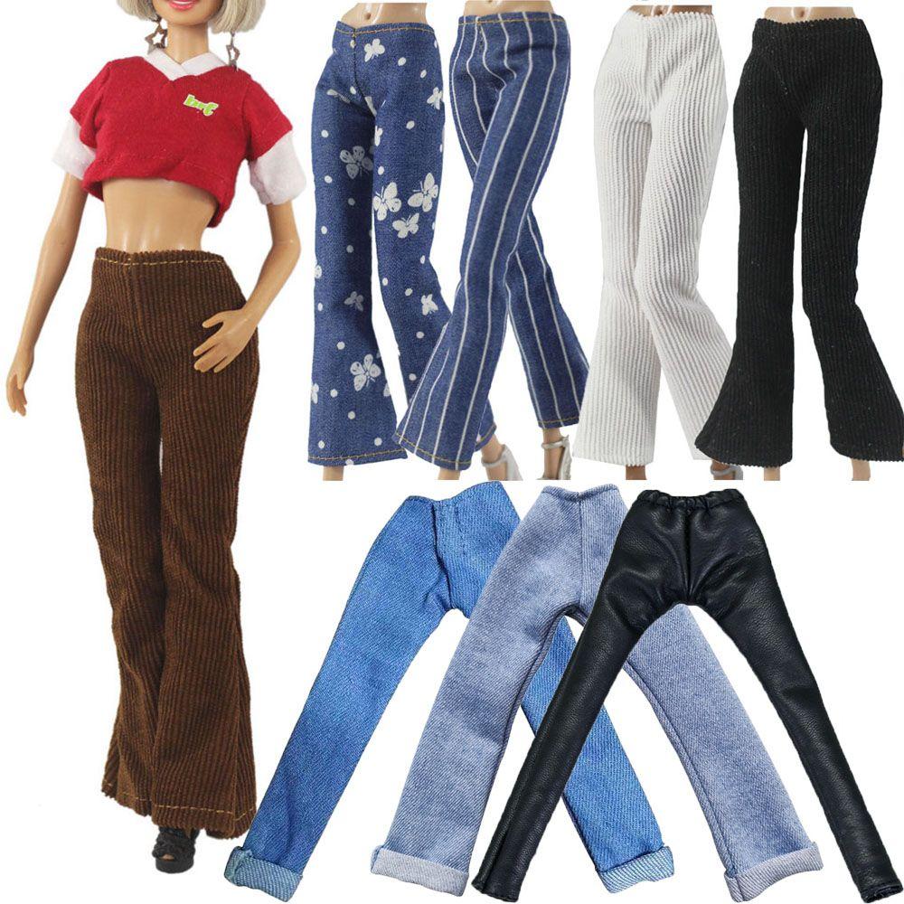 Fashion 1/6 BJD Dolls Casual Wears Floral Jeans Dolls Trousers Clothes Accessories Leather Pants