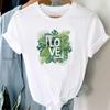 (Asian Size) Tee Top Women Love Letter Plant Trend Cute Print Lady Clothing Casual Short Sleeve Fashion Tshirt Female Graphic T-shirt