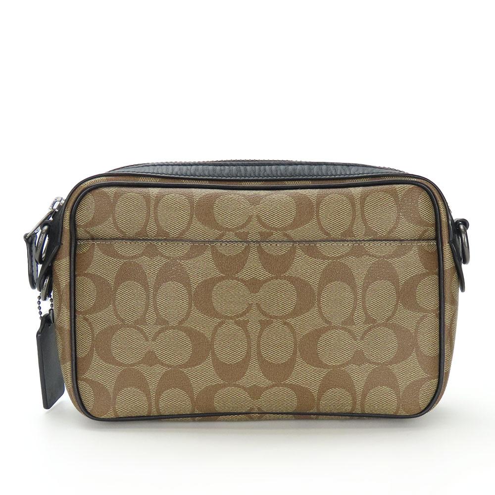 Used COACH Shoulder Bag F50715 Signature PVC/leather Beige Black Diagonally Hung