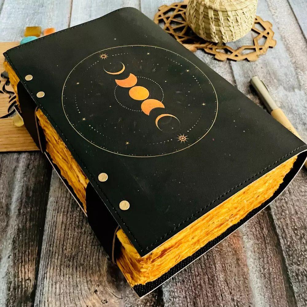 400 Page Large Vintage Handmade Leather Journal, Leather Print Moon Journal,