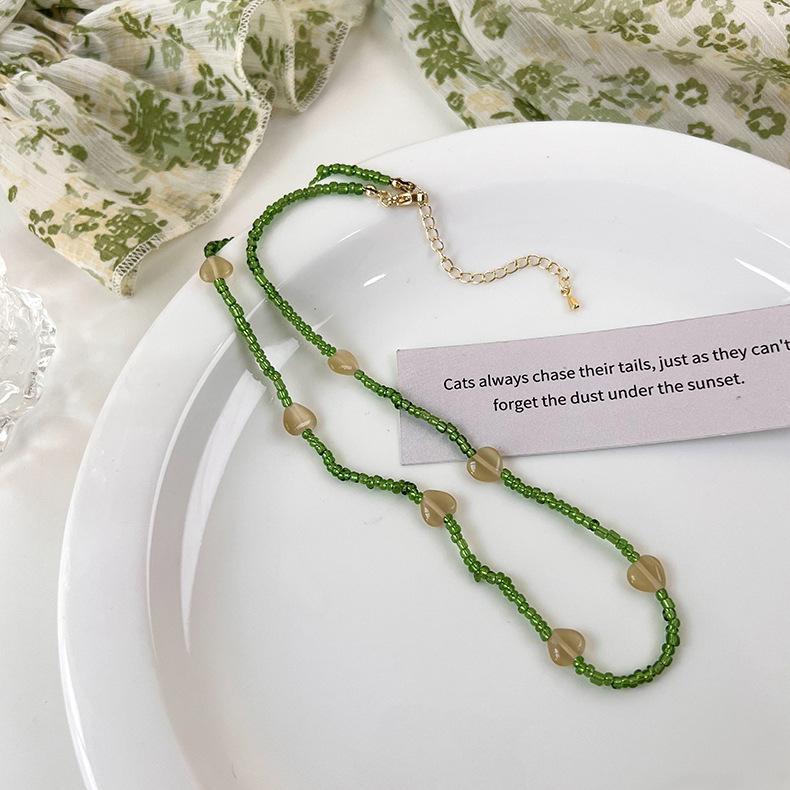 Свежий зеленый галстук, коллекция ожерелья ручной работы из бисера, цепочка на ключицу, дизайн, ниша, колье, ожерелье