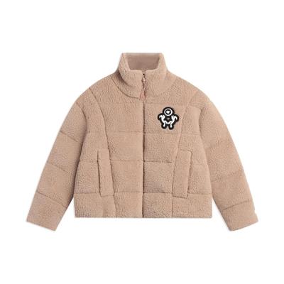 Пуховик с длинными рукавами и вышивкой Li Ning, женская верхняя одежда, коричневый цвет AYMS090-5