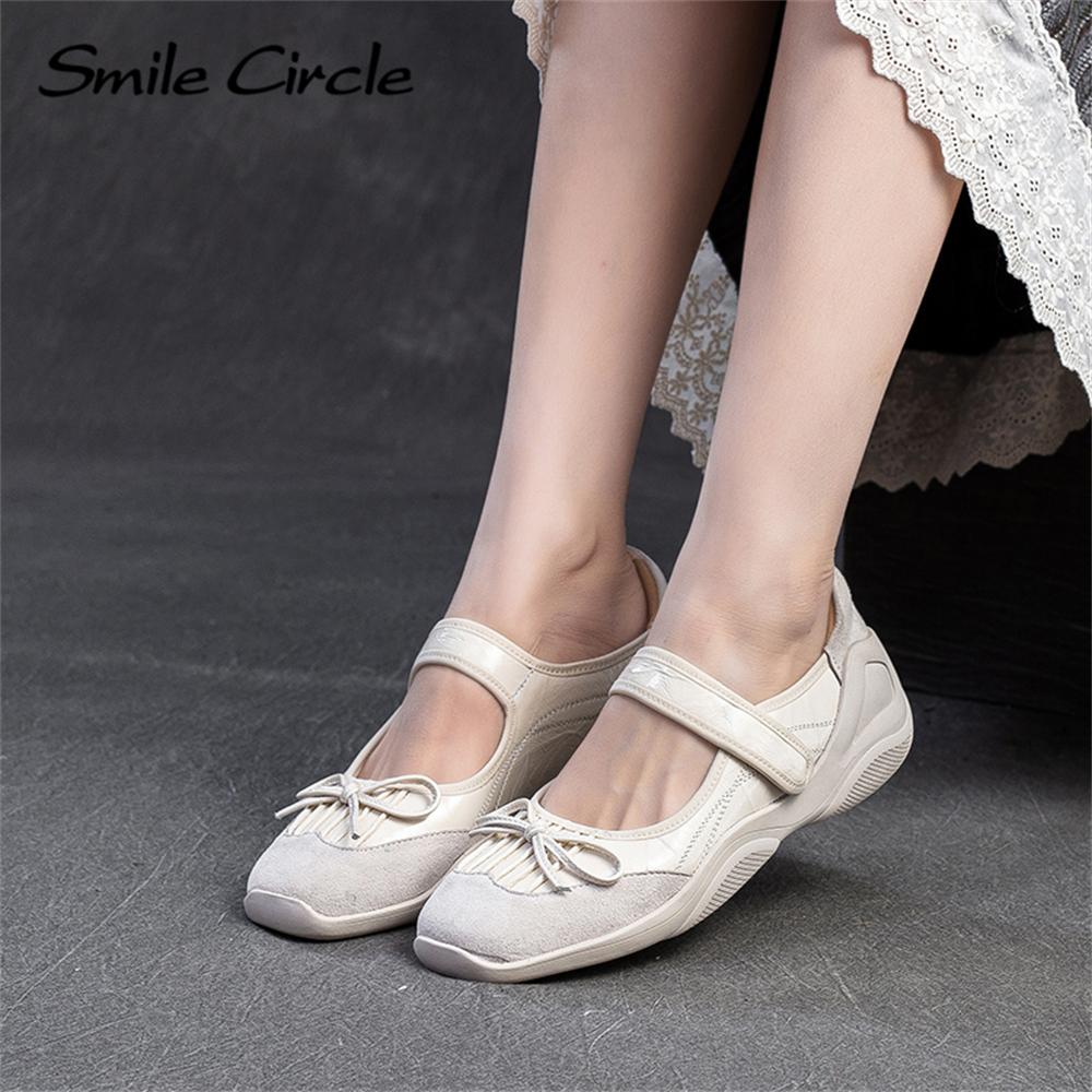 Женские туфли Мэри Джейн из натуральной кожи с круглым носком и пряжкой на толстой подошве, модные повседневные балетки