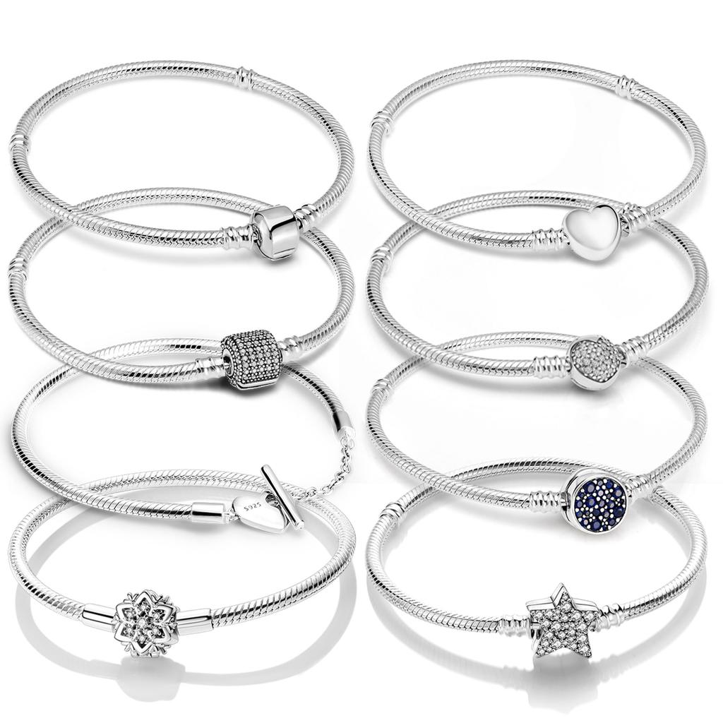 Women Fashion Trend 925 Silver Snake Chain Charm Bracelets Fit Original Bead Pendant DIY Fashion Jewelry Making Accessories Gift