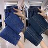 Women's Autumn Elastic High Waist Jeans Lady Design Plus Size Washed Denim Pants
