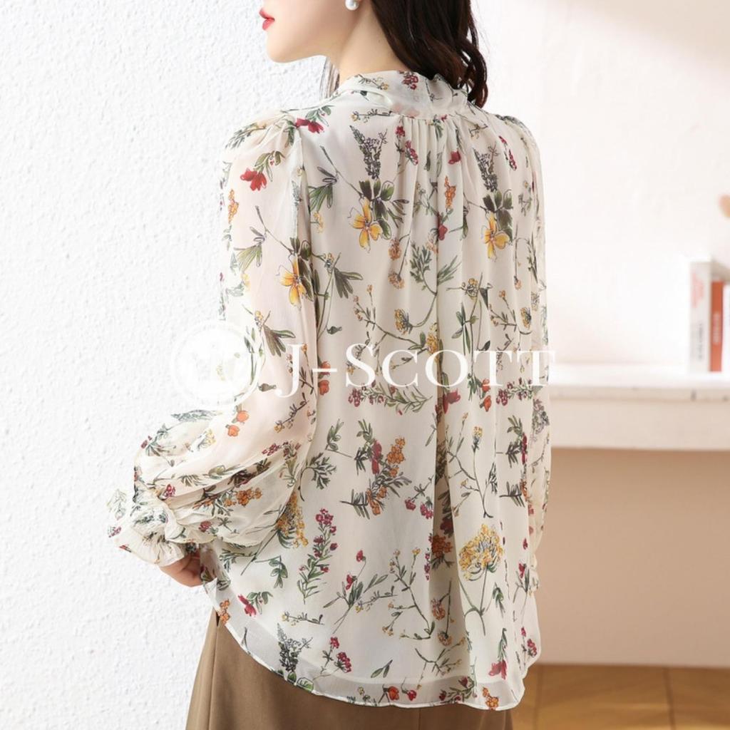 Floral Bowtie Chiffon Fluffy Gathered Long French Chiffon for Adult for Neat Spring Classical Sweet and Spicy Clothing Thank You Party Day Body Shape