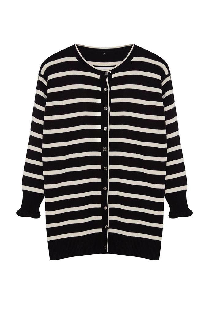 Women's Fashionable Stylish Hijab Cardigan Black Stone Knitwear Striped Cardigan