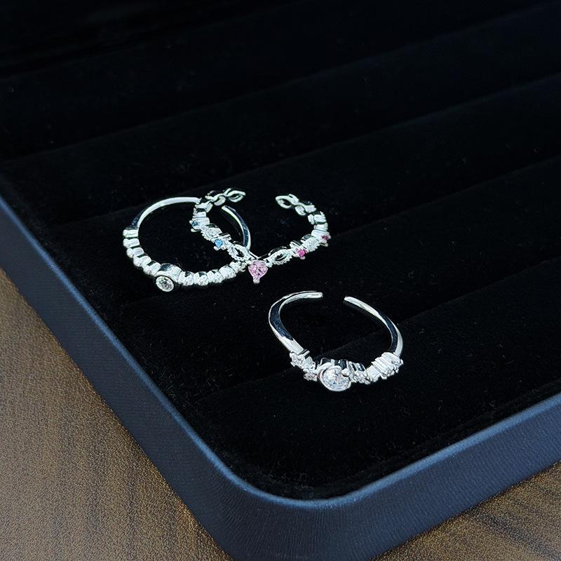 Exquisite And Small Girl Round Bead Chain Colored Zir*****Pen Ring Niche Design Stacked Ring