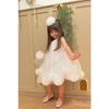 White Sleeveless Baby Girl Dress With Pom-poms On The Hem And A Pompom Crown - Lara