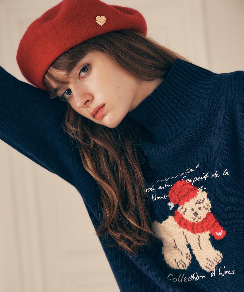 ROLAROLA Puppy Jacquard High Neck Knit Navy