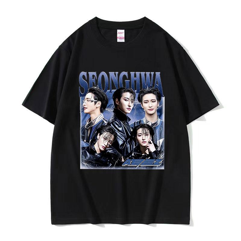 Korean Ateez MINGI Graphic T Shirt Unisexs Hip Hop Retro Fashion Short Sleeve Tshirts Casual Oversized Cotton Tshirt Streetwear