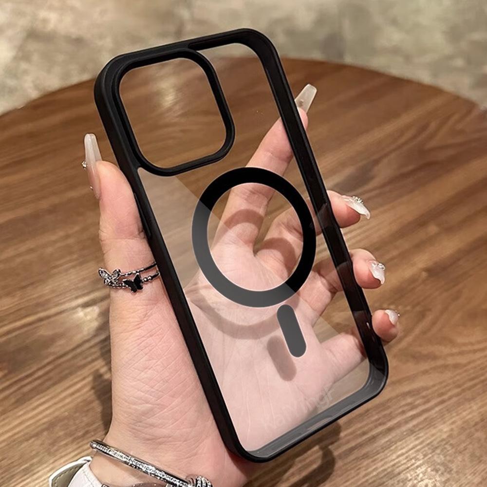 Магнитный прозрачный чехол для iPhone 17 16 15 14 13 12 11 Pro Max Plus Для беспроводной зарядки Magsafe Задняя крышка Прозрачные чехлы