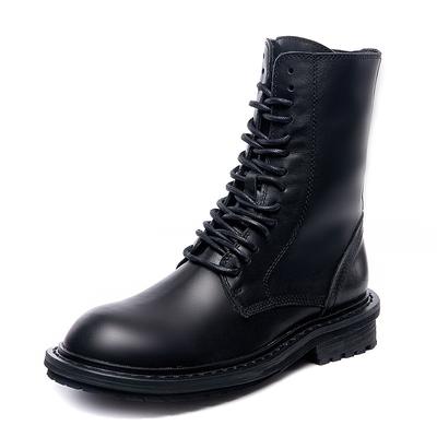 Черные сапоги на платформе, женские сапоги, натуральная кожа, ботильоны на шнуровке, мотоциклетные сапоги на толстом каблуке, высокие каблуки на платформе
