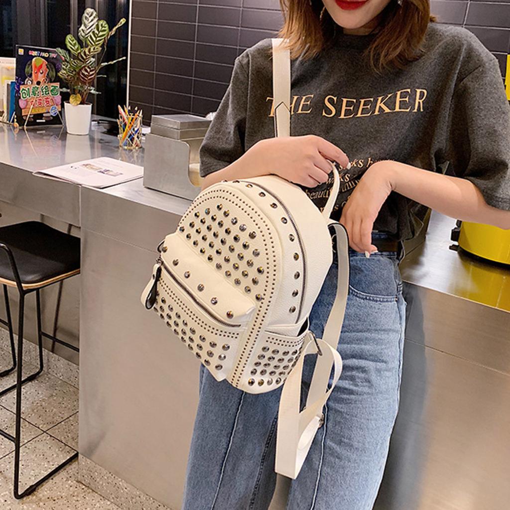 Винтажный однотонный рюкзак из водонепроницаемой искусственной кожи, школьная сумка с заклепками и шипами для активного отдыха на природе