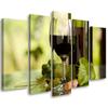Five Piece Picture Canvas Print Red Wine Glass with Grapes