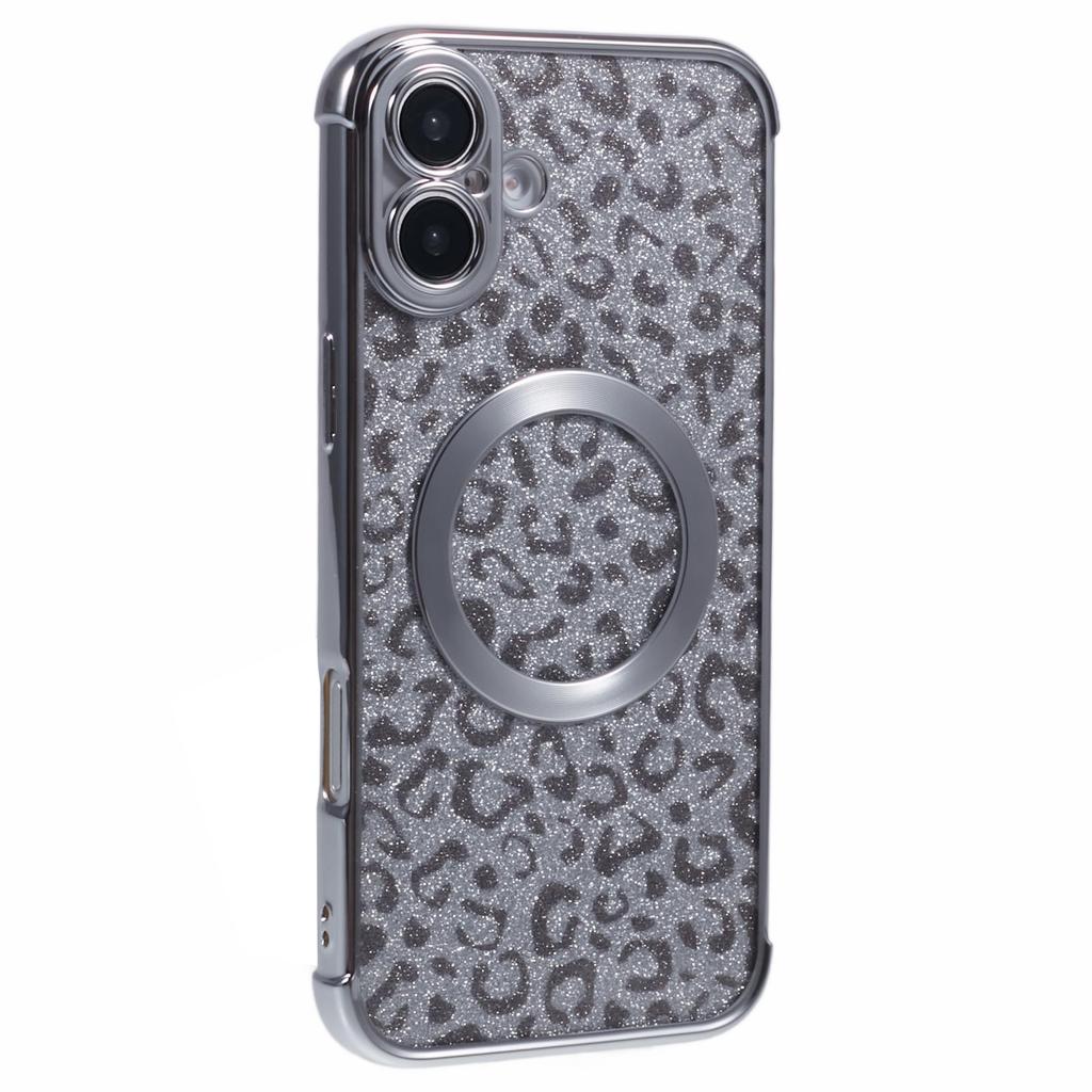 For iPhone 16 Plus Case Compatible with MagSafe Sparkly Leopard Print Clear TPU Phone Cover