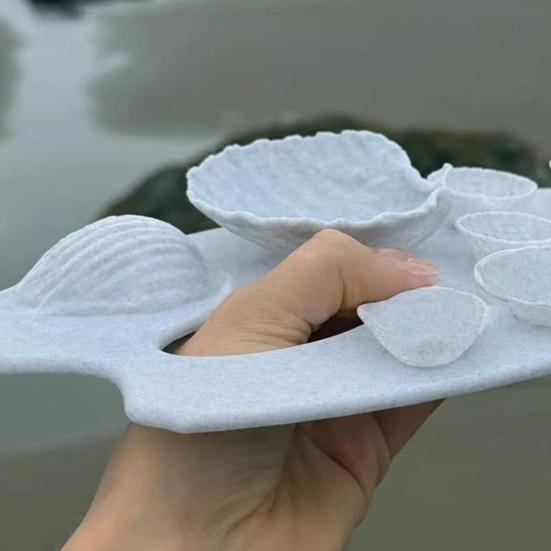 jijijing Ceramic Seashell Paint Palette, Portable Art Tray for Watercolor Acrylic, Creative Ocean Design Color Mixing Board Artist