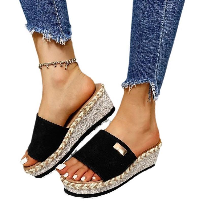 2025 Summer Fashion New Style Slope Heel Women's Slippers Thick Bottom High Heels Women's Outdoor Comfortable Non Slip Sandals