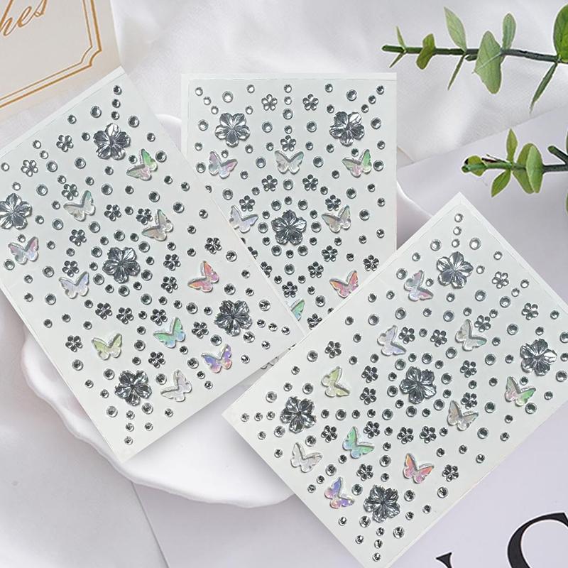 Face Diamond Gem Sticker Butterfly Flowers  Tattoo Eyeshadow Stickers For Festival Nail Body Makeup Bling Jewel Diy